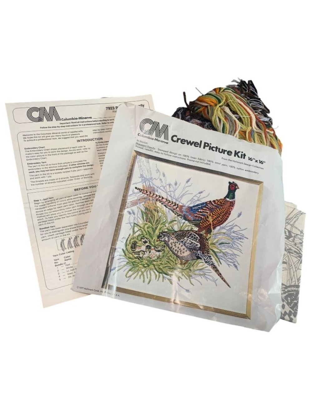 Columbia-Minerva Crewel Picture Kit 16"x16" Pheasant Family Hallmark Design